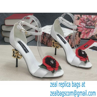 Dolce & Gabbana DG Logo Heel 10.5cm Black Red Roses Sandals White 2022 - Click Image to Close